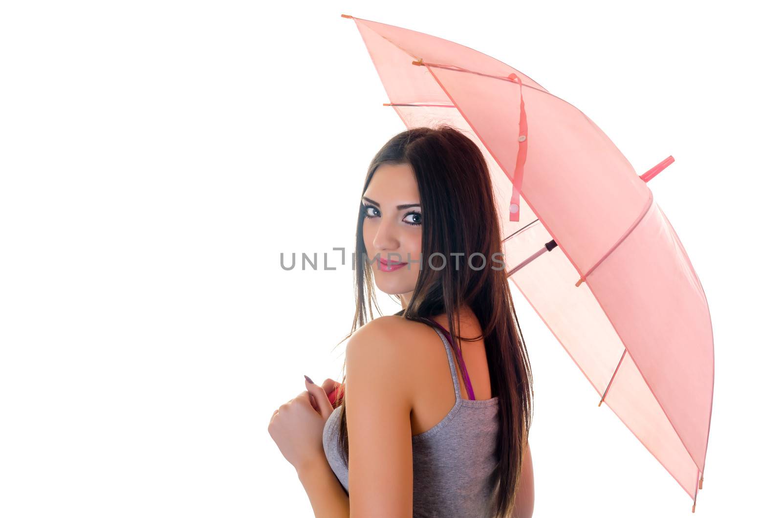 Girl with pink umbrella by milinz