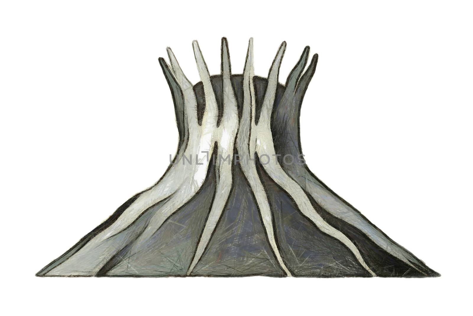 Drawing of the cathedral - landmark of Brasilia city - sketch