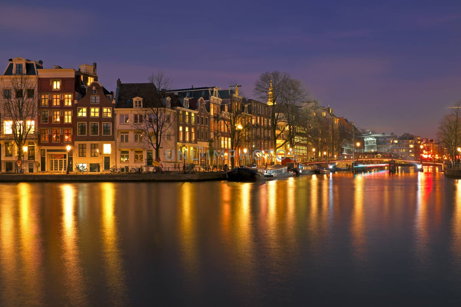 City scenic from Amsterdam in the Netherlands by night