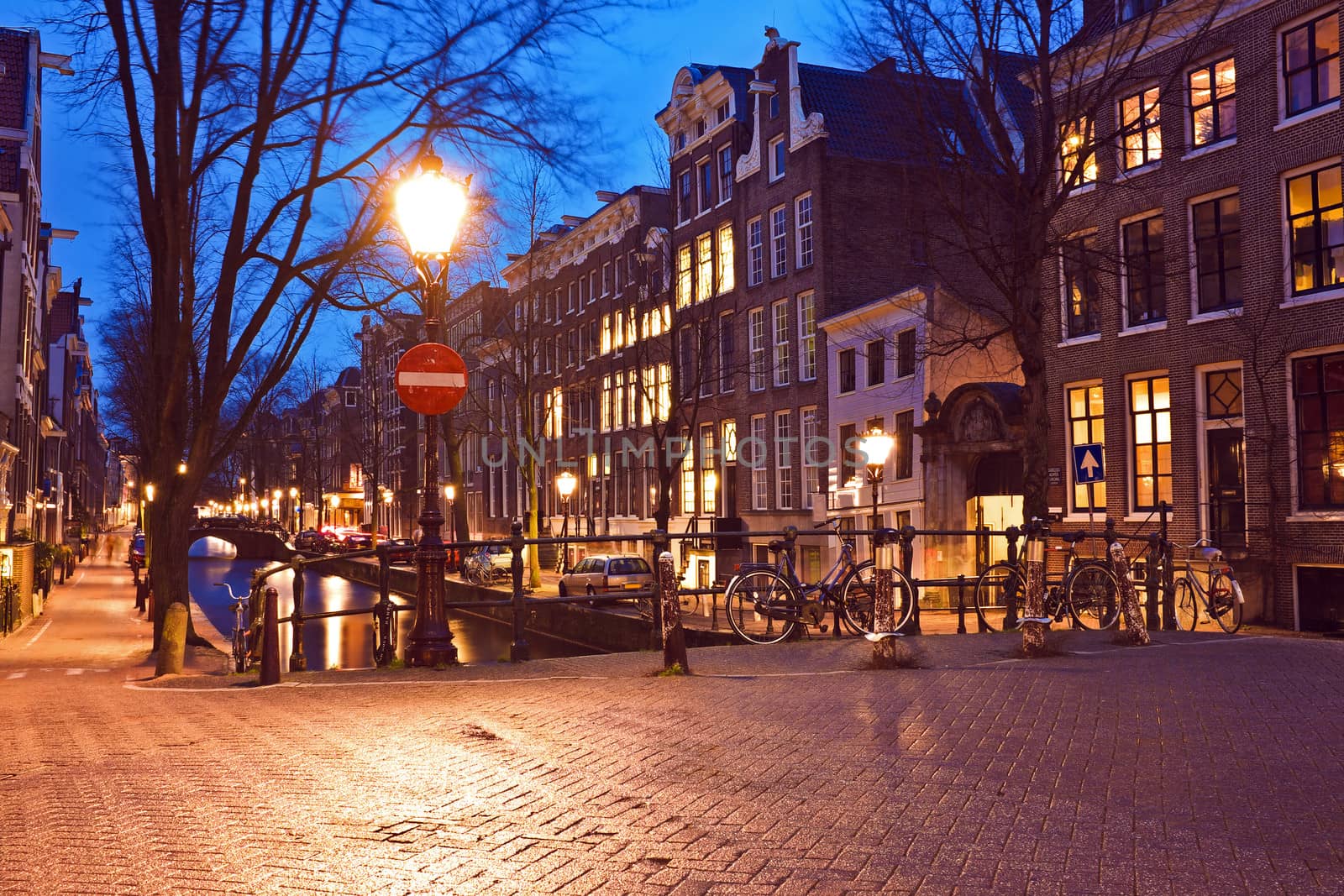 City scenic from Amsterdam in the Netherlands by night