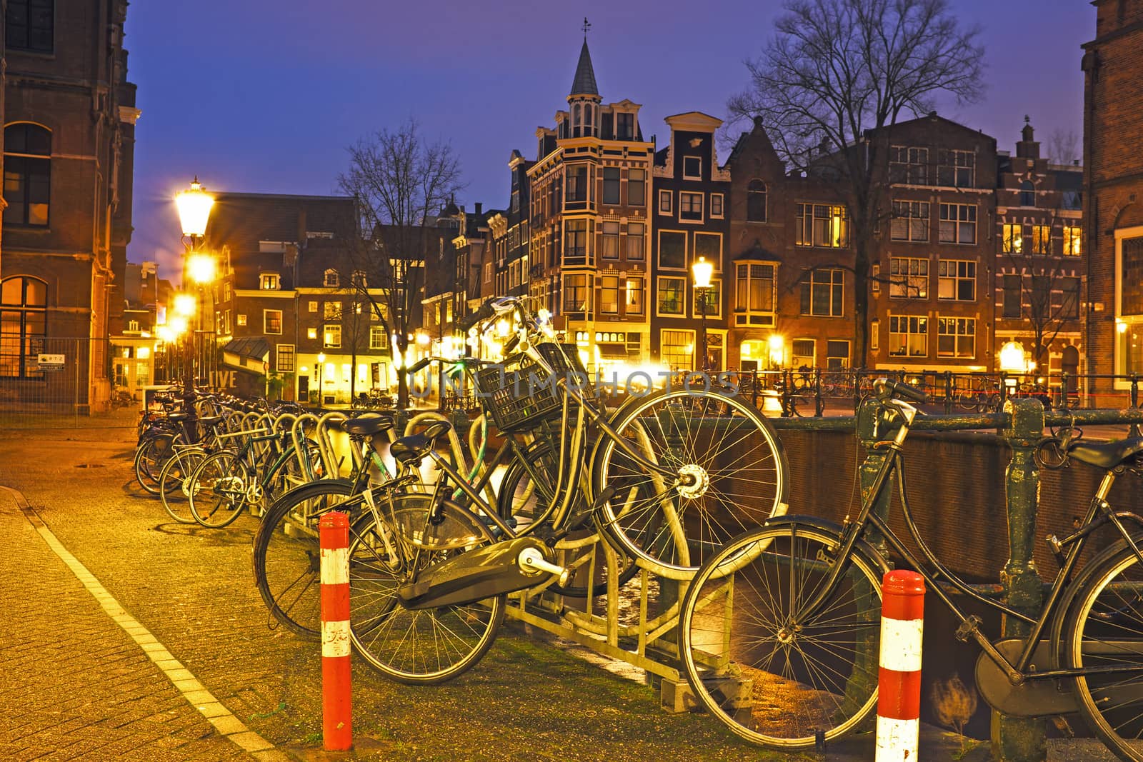 City scenic from Amsterdam in the Netherlands by night