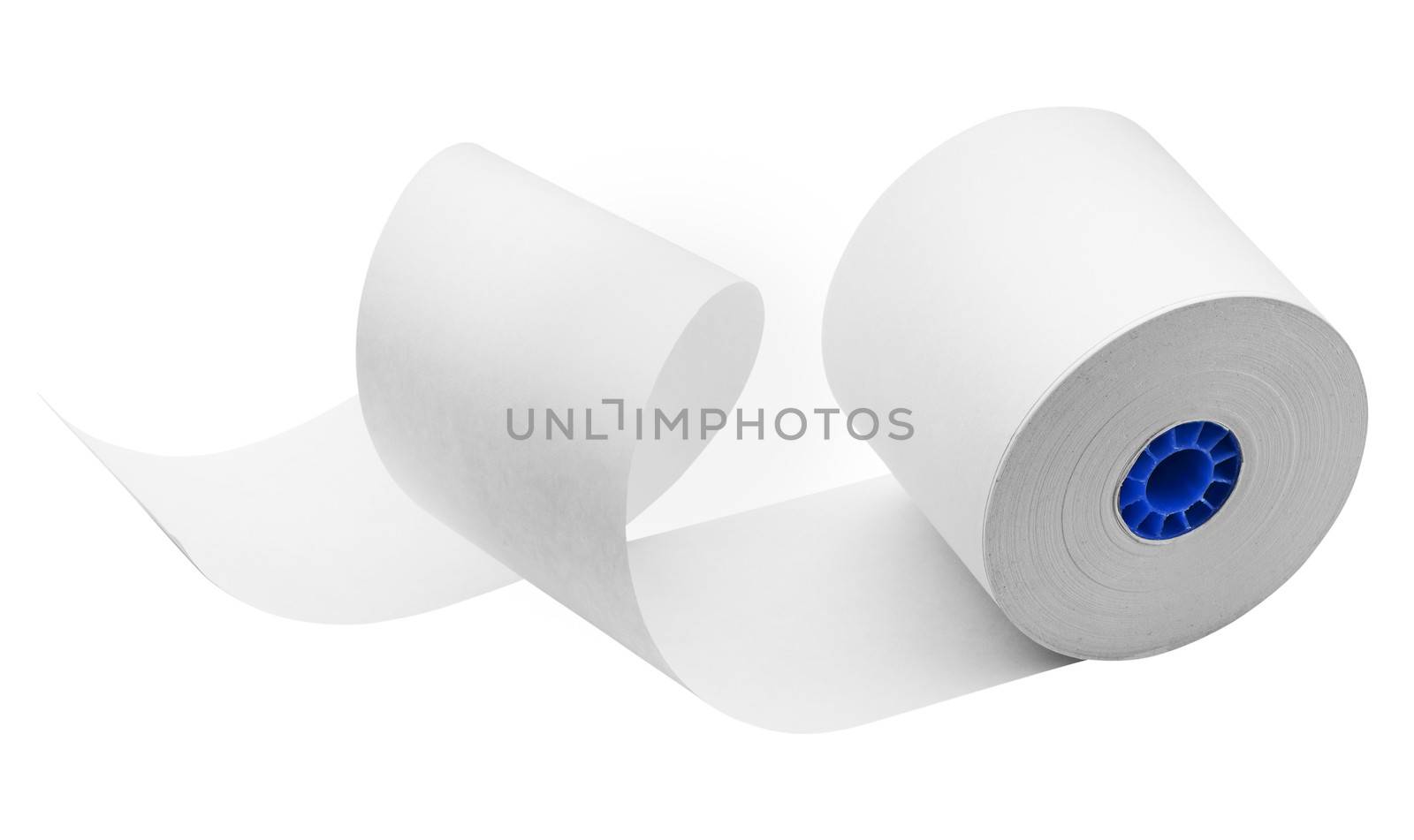 Roll of cash register paper tape on white, isolated