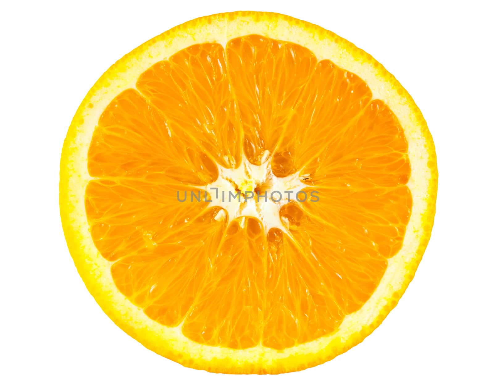 Slice of orange isolated on white background with clipping path