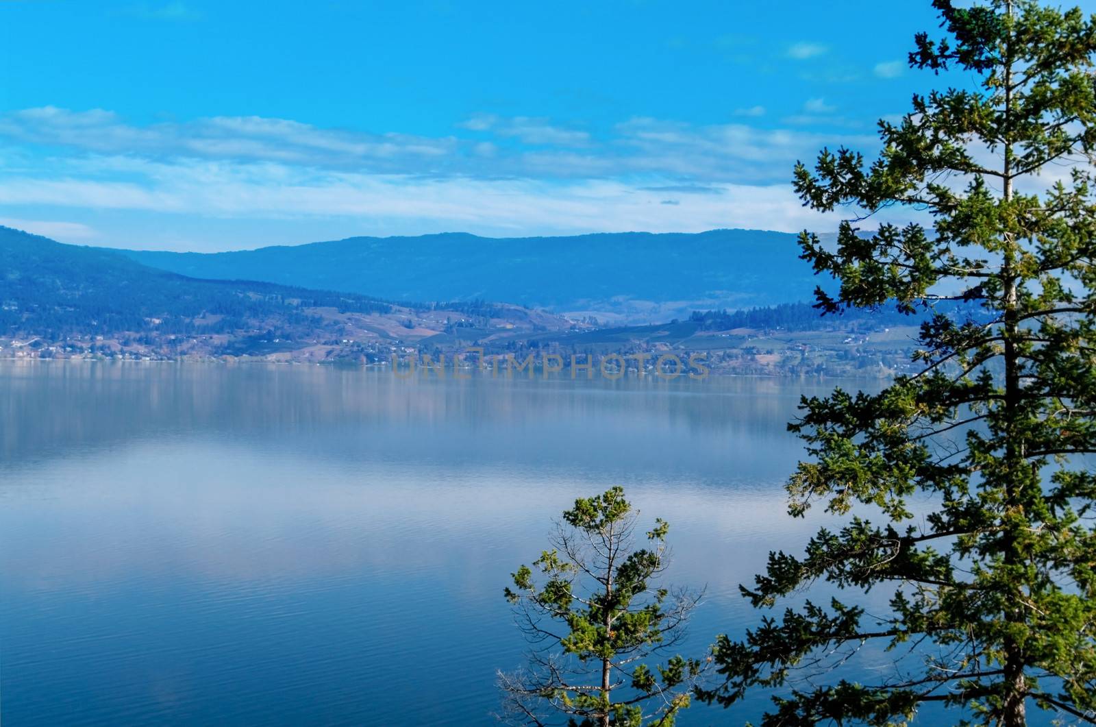 Okanagan Lake and Surrounding hills from the western shore