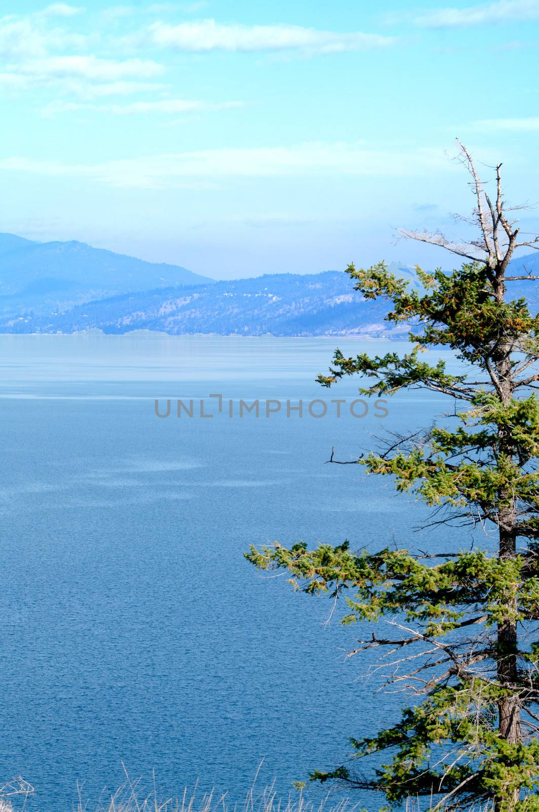 Okanagan Lake and Surrounding hills from the western shore