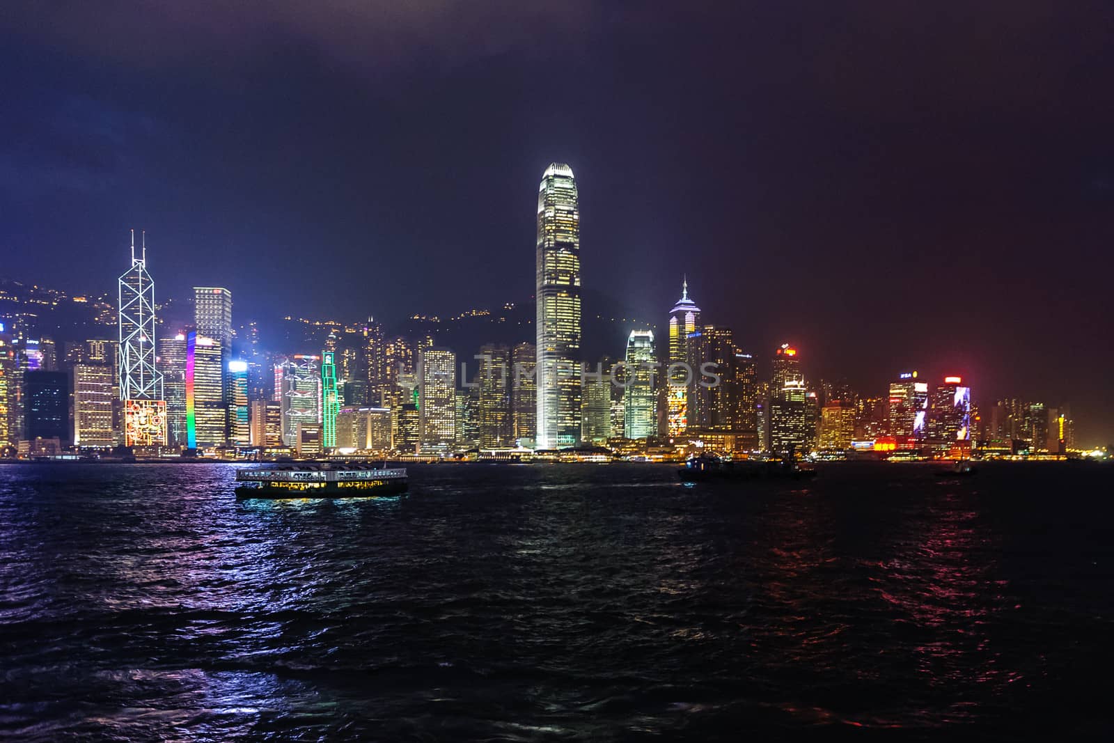 Panoramic view of Hong Kong skyline.