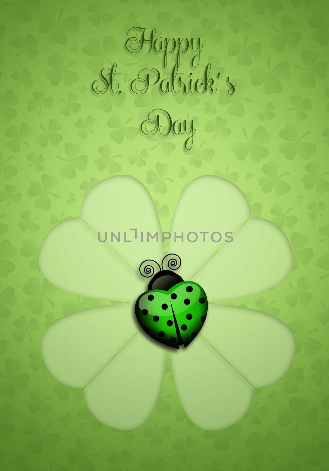 illustration of ladybug on clover in Saint Patrick's Day