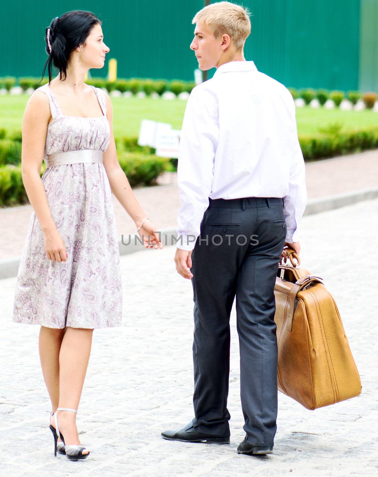 Couple with suitcase by Nanisimova