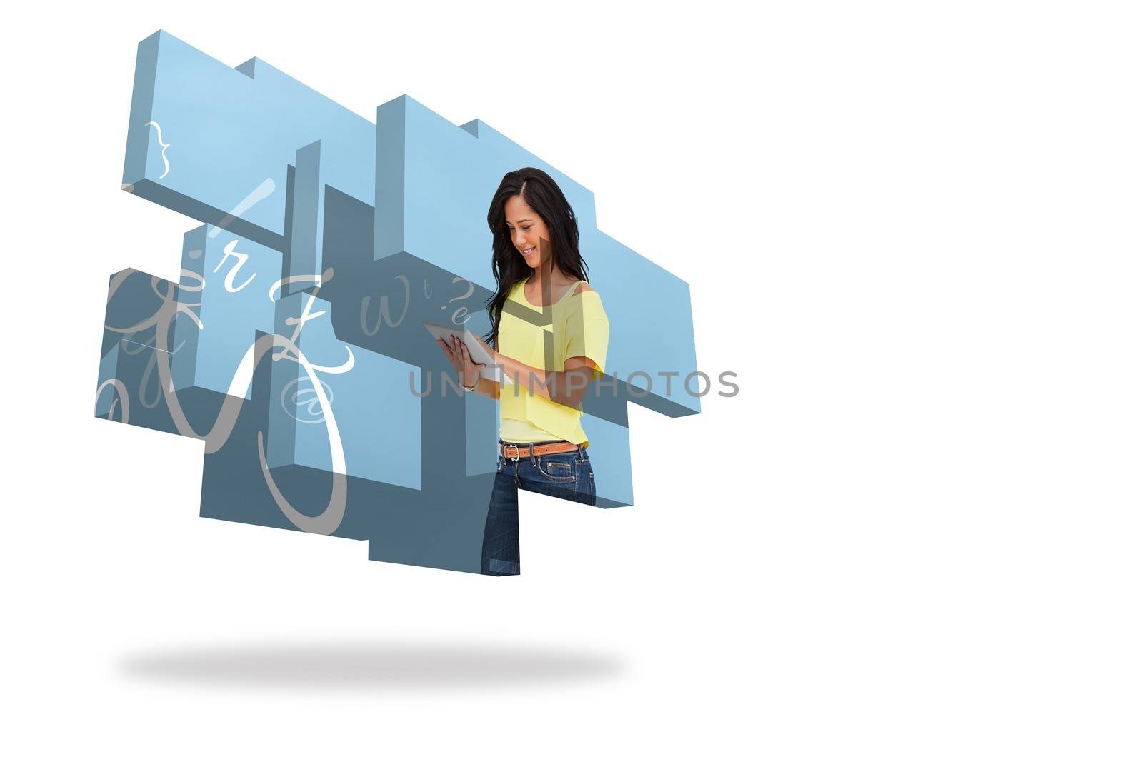 Student using tablet on abstract screen by Wavebreakmedia