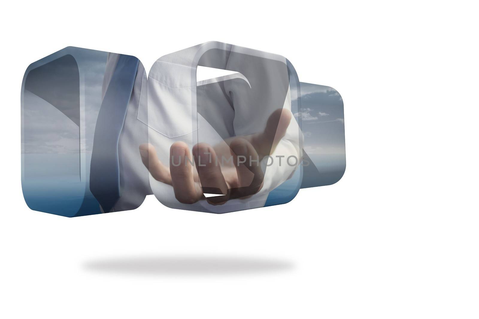 Businessmans hand on abstract screen