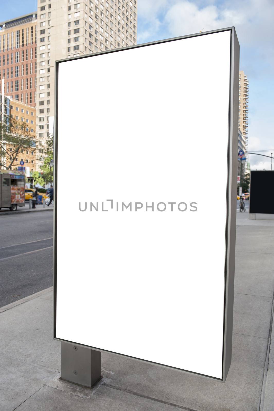 An empty white billboard in New York city