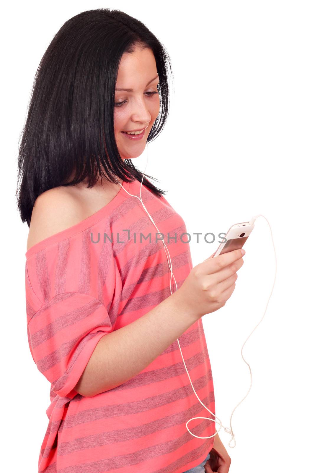 beautiful teenage girl listening music by goce