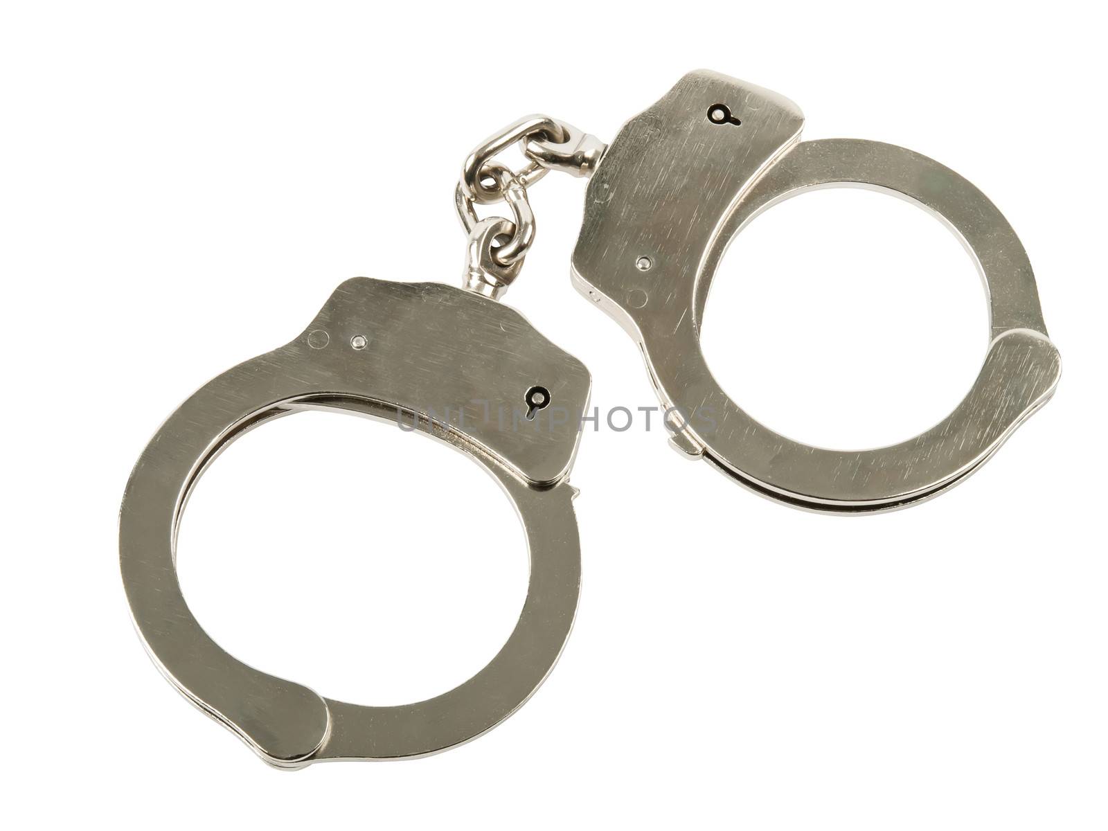 steel handcuffs isolated on white background