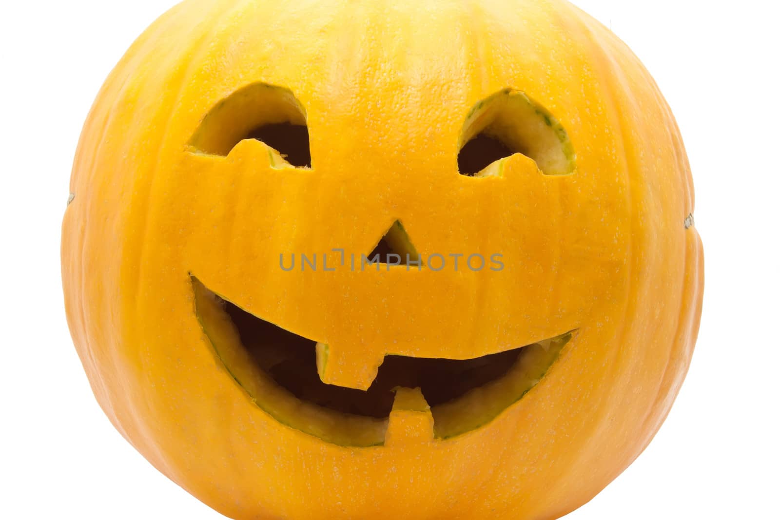 Cute Jack O Lantern halloween pumpkin on white background