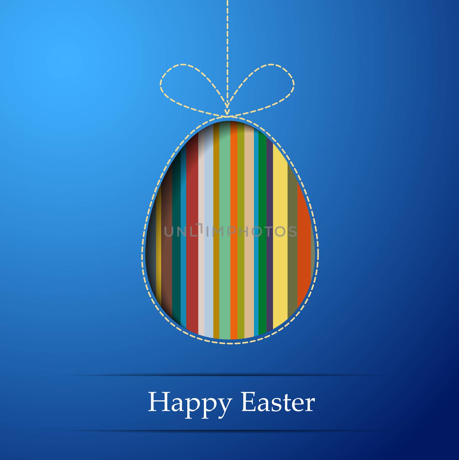A striped egg on a blue background