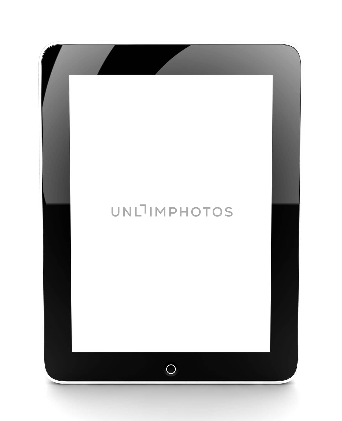 A tablet isolated on a white background with white screen for your copyspace