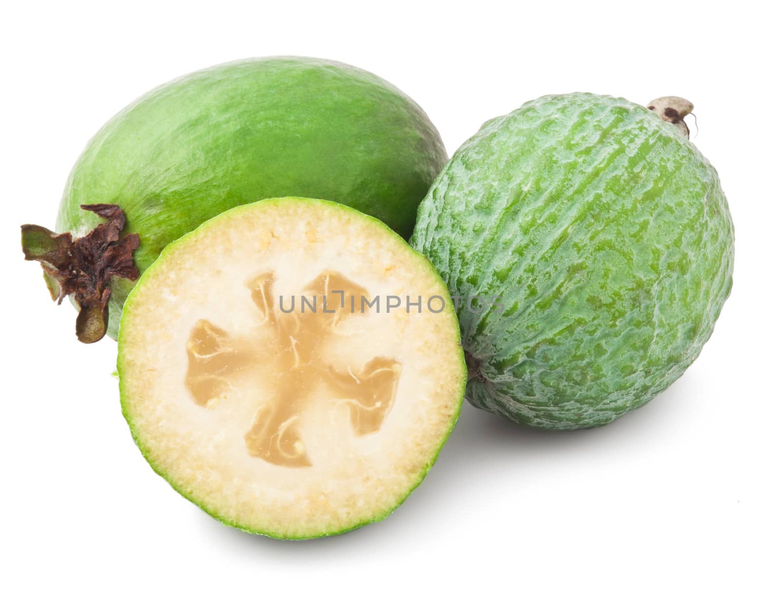 Fresh feijoa (acca sellowiana) isolated on white background