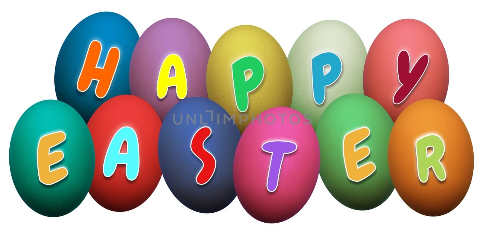 Illustration of colorful eggs with the text "Happy Easter"
