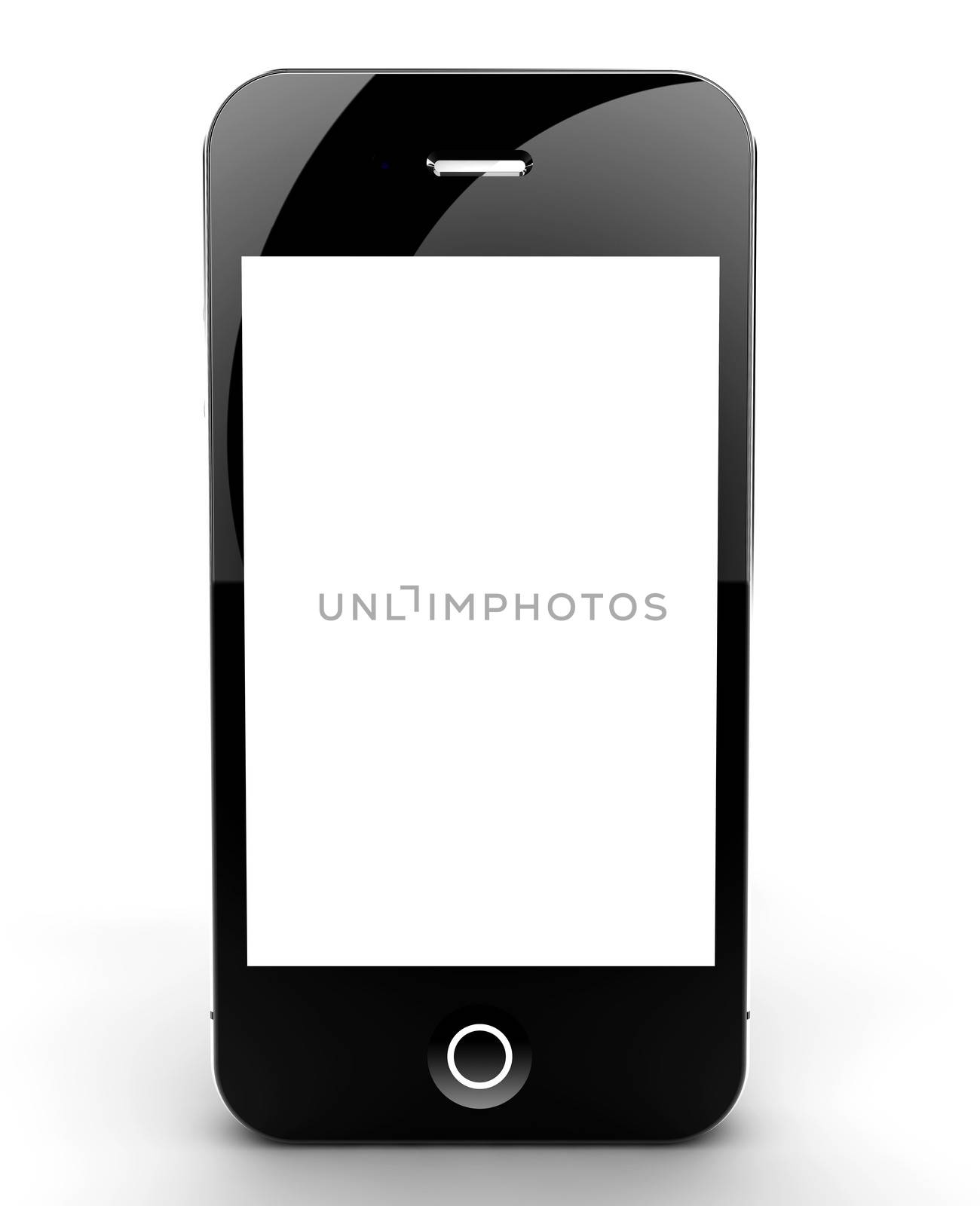 A smartphone isolated on a white background with white screen for your copyspace