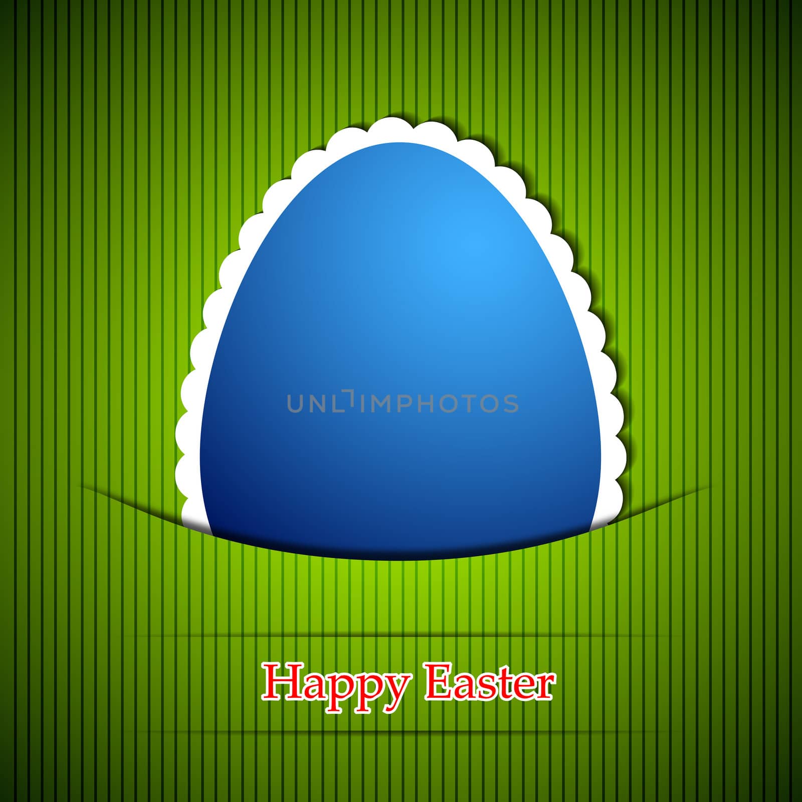 A blue ornate easter egg on a green background