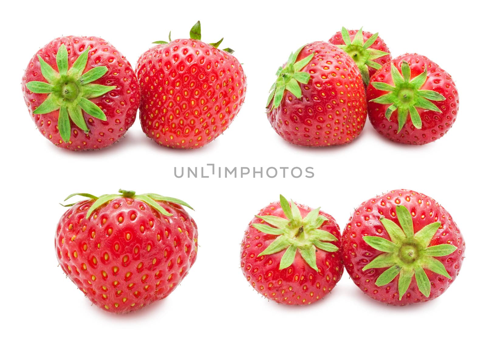 Collection of red strawberry isolated on white background