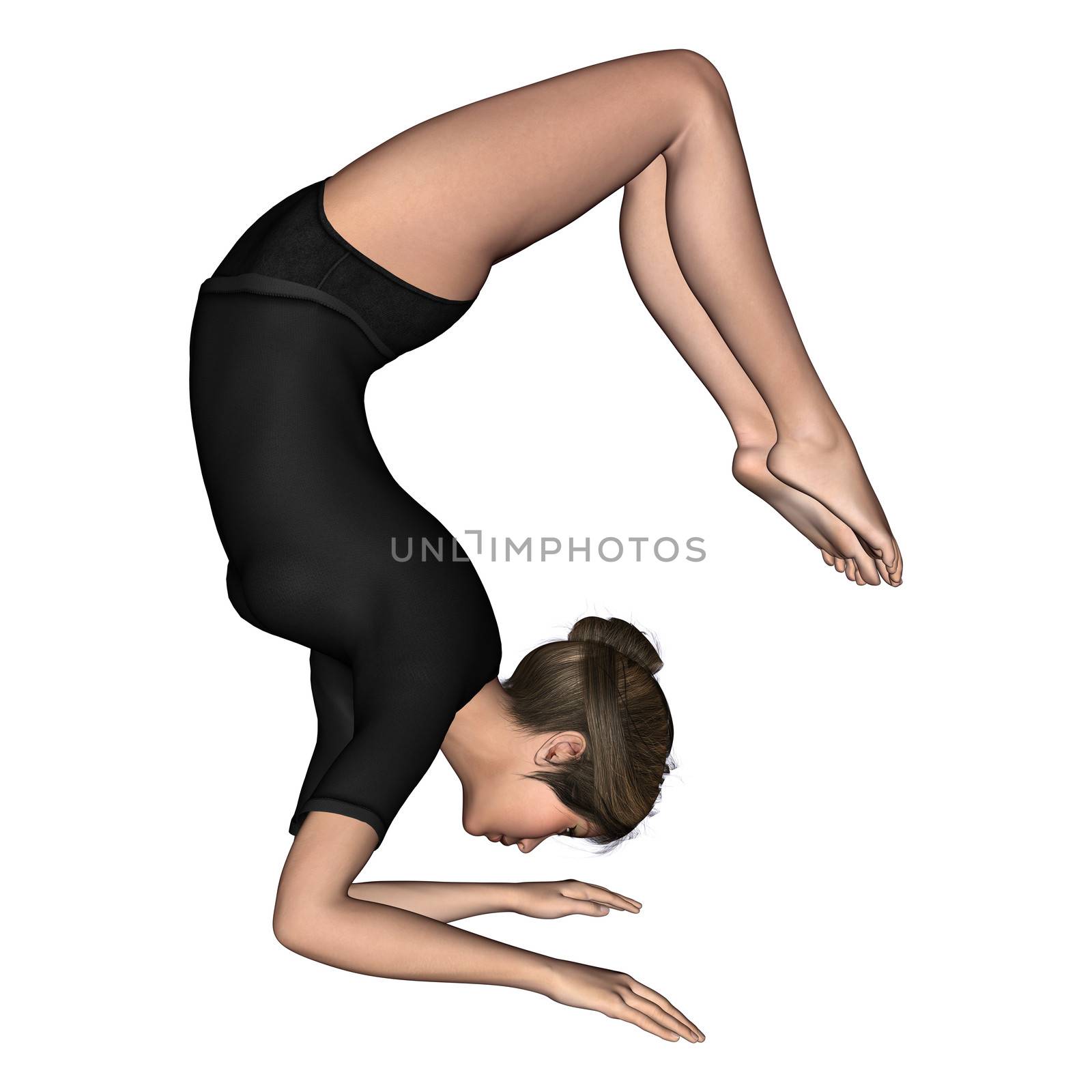 3D digital render of a beautiful young woman exercising yoga isolated on white background