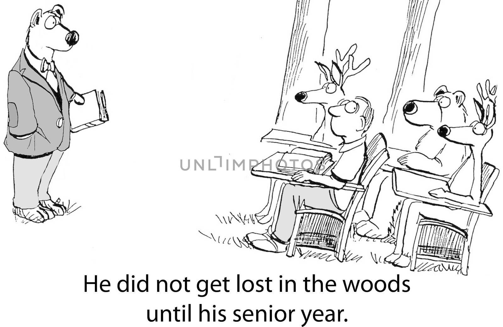 He did not get lost in the woods until his senior year.