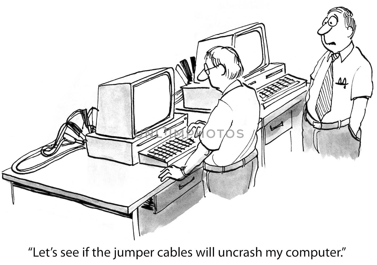 "Let's see if the jumper cables will uncrash my computer."