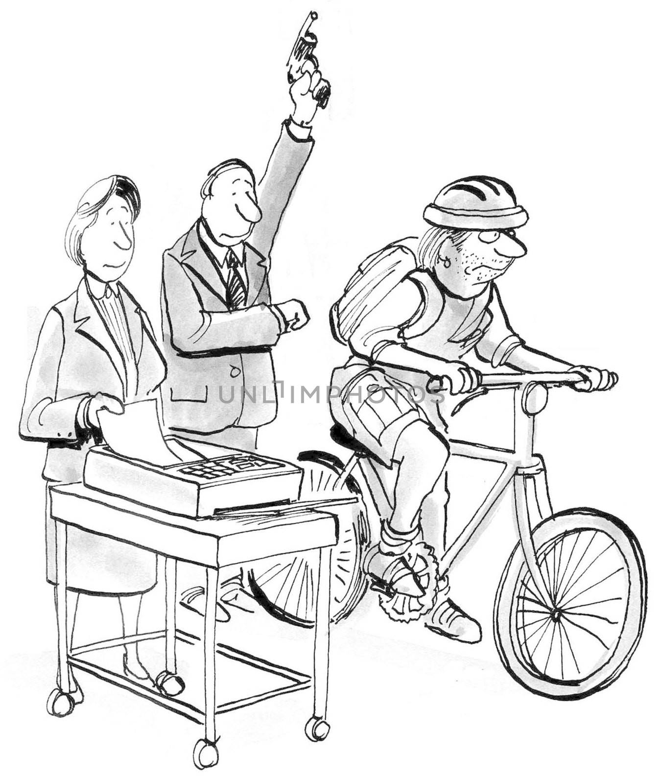 Race between bike messenger and fax machine