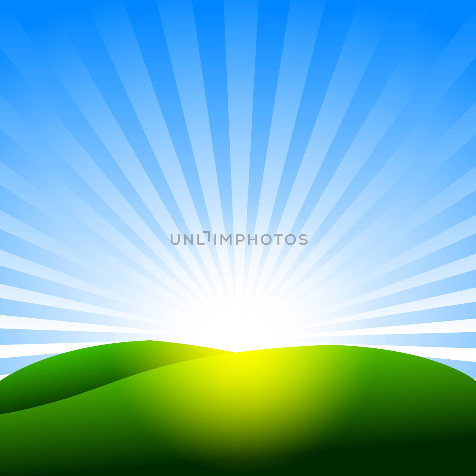 A beautiful scene of nature with hills and sunray