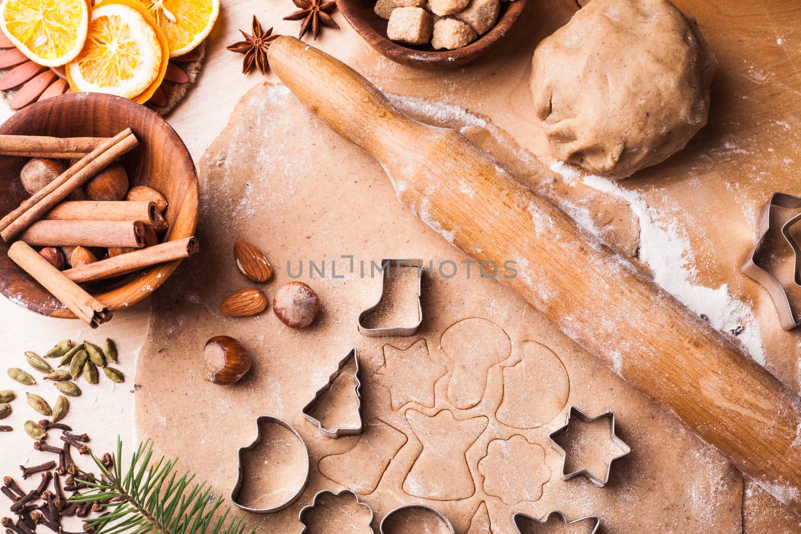 Traditional christmas gingerbread is cooking on the table