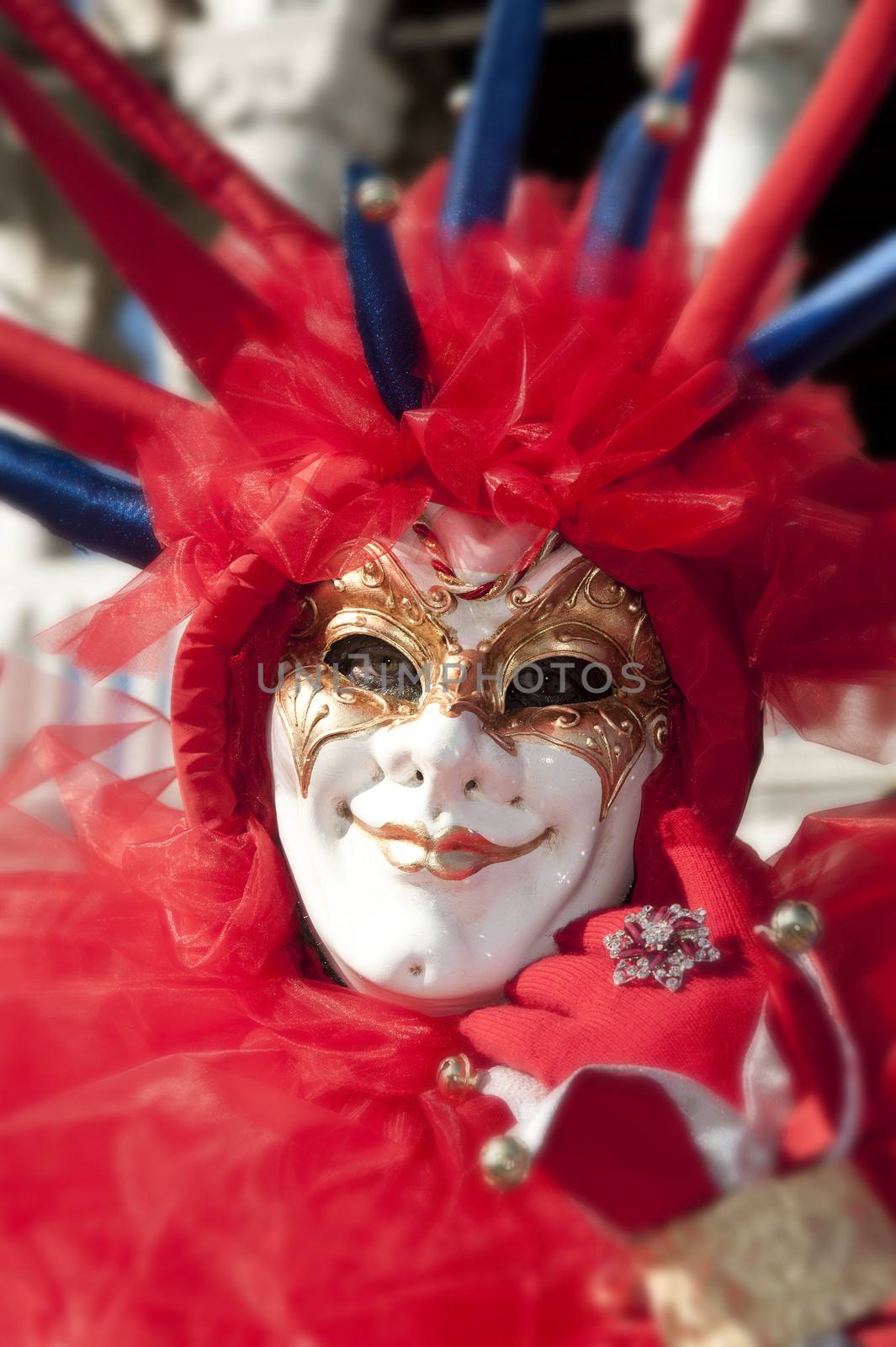 Traditional red mask of the venice carnival