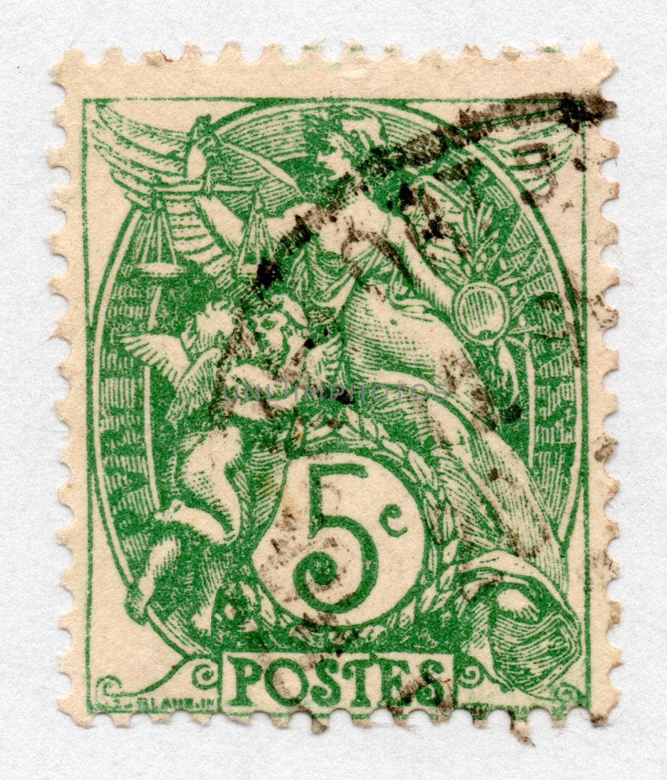 Circa 1900: stamp printed by France, shows Liberty, Equality, Fraternity, circa 1900