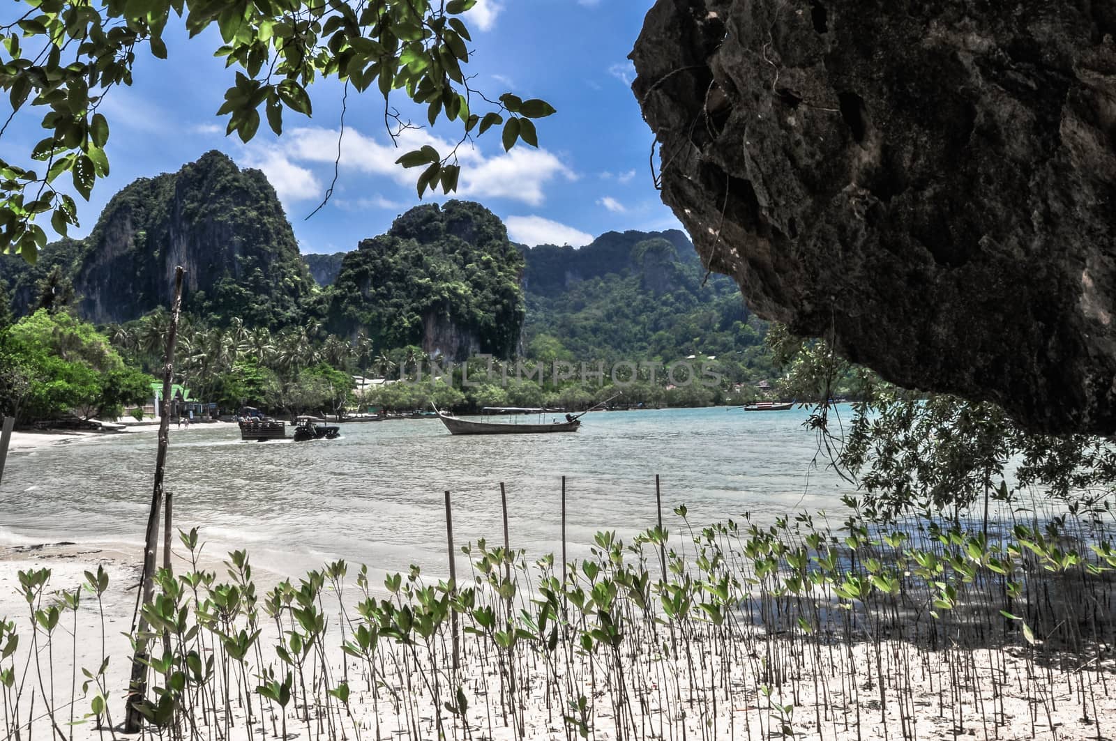 Clear water and blue sky. Beach in Krabi province, Thailand. by weltreisendertj