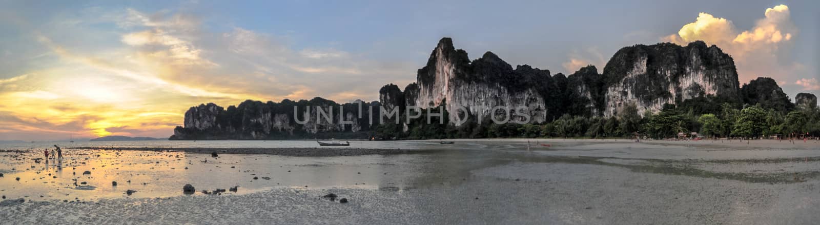 Panorama Perfect tropical bay on Railay beach in Krabi Thailand , Asia.