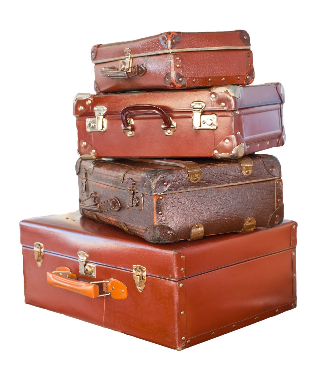 Vintage weathered leather suitcases on top of each other