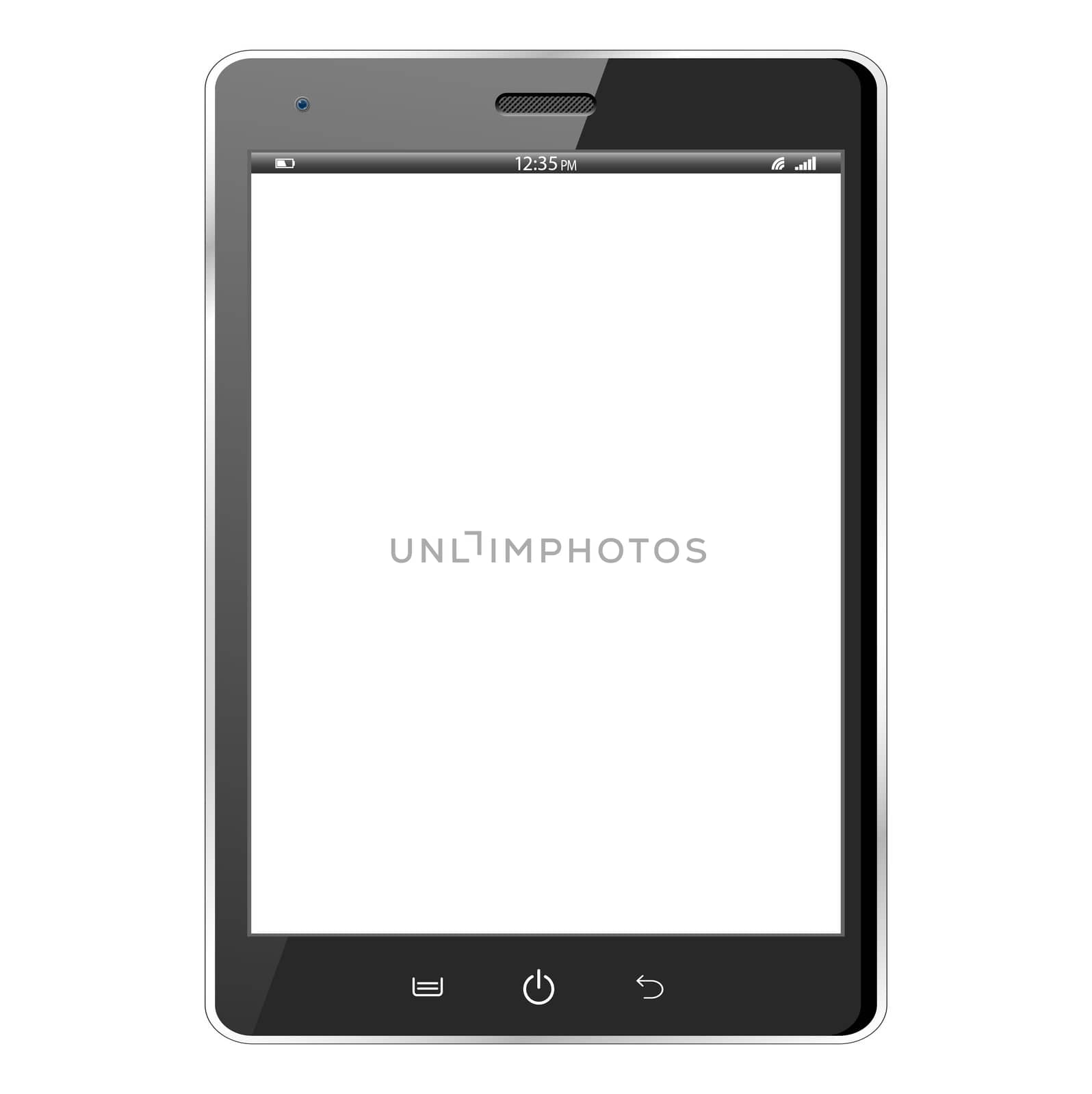 A realistic black tablet isolated on a white background