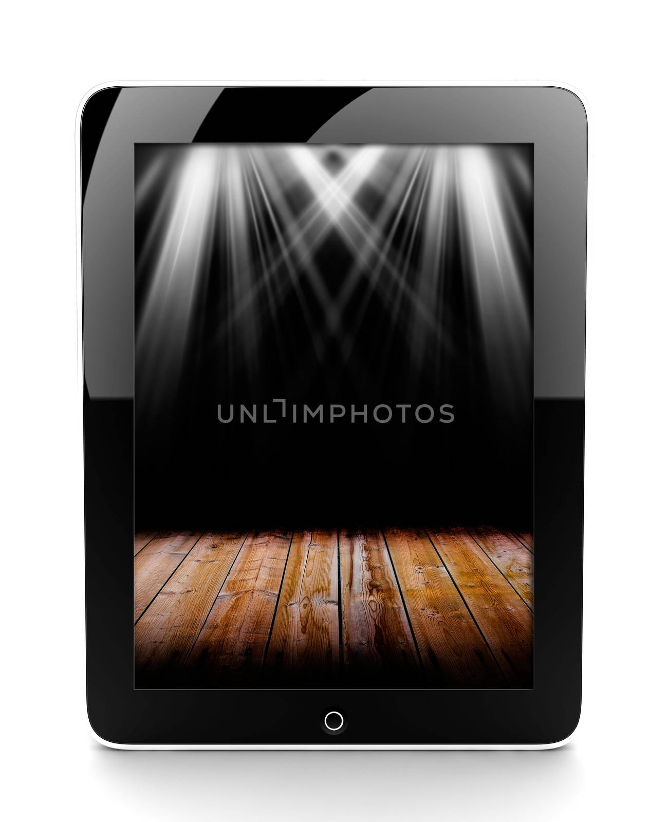 A tablet isolated on a white background with lights