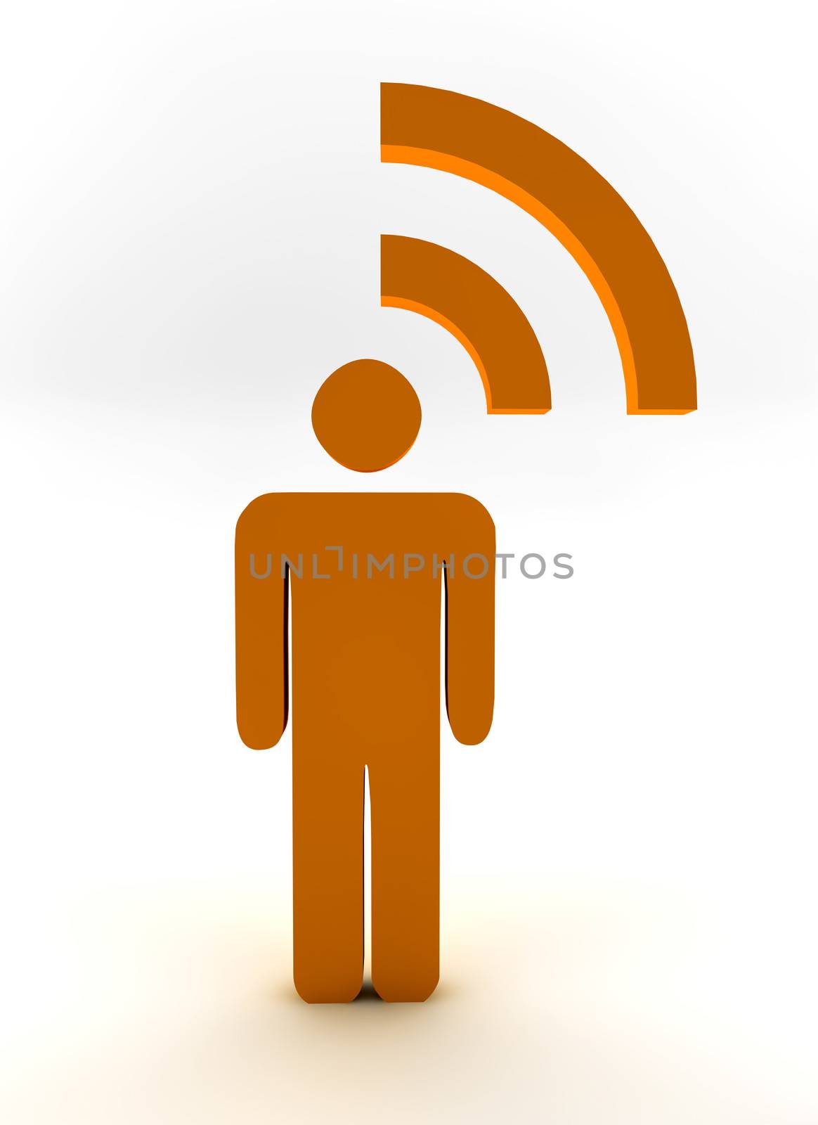 Head of a man is the point of the wifi symbol