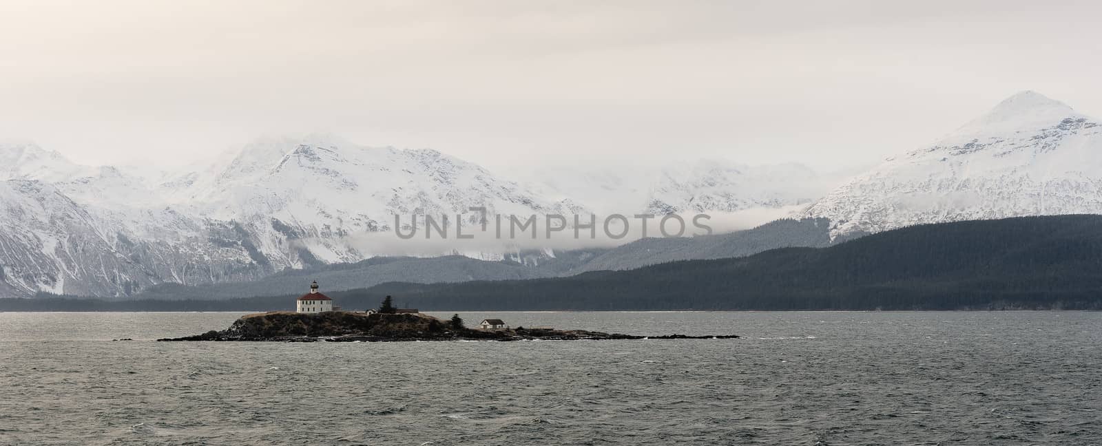 Snowcovered Mountains in  Alaska. Chilkat State Park. Mud Bay. HAINES. Alaska. USA