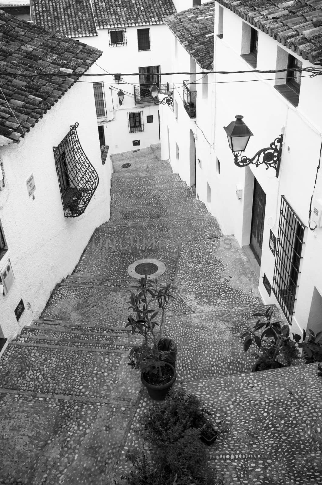 Black and white take of  Altea old town streets