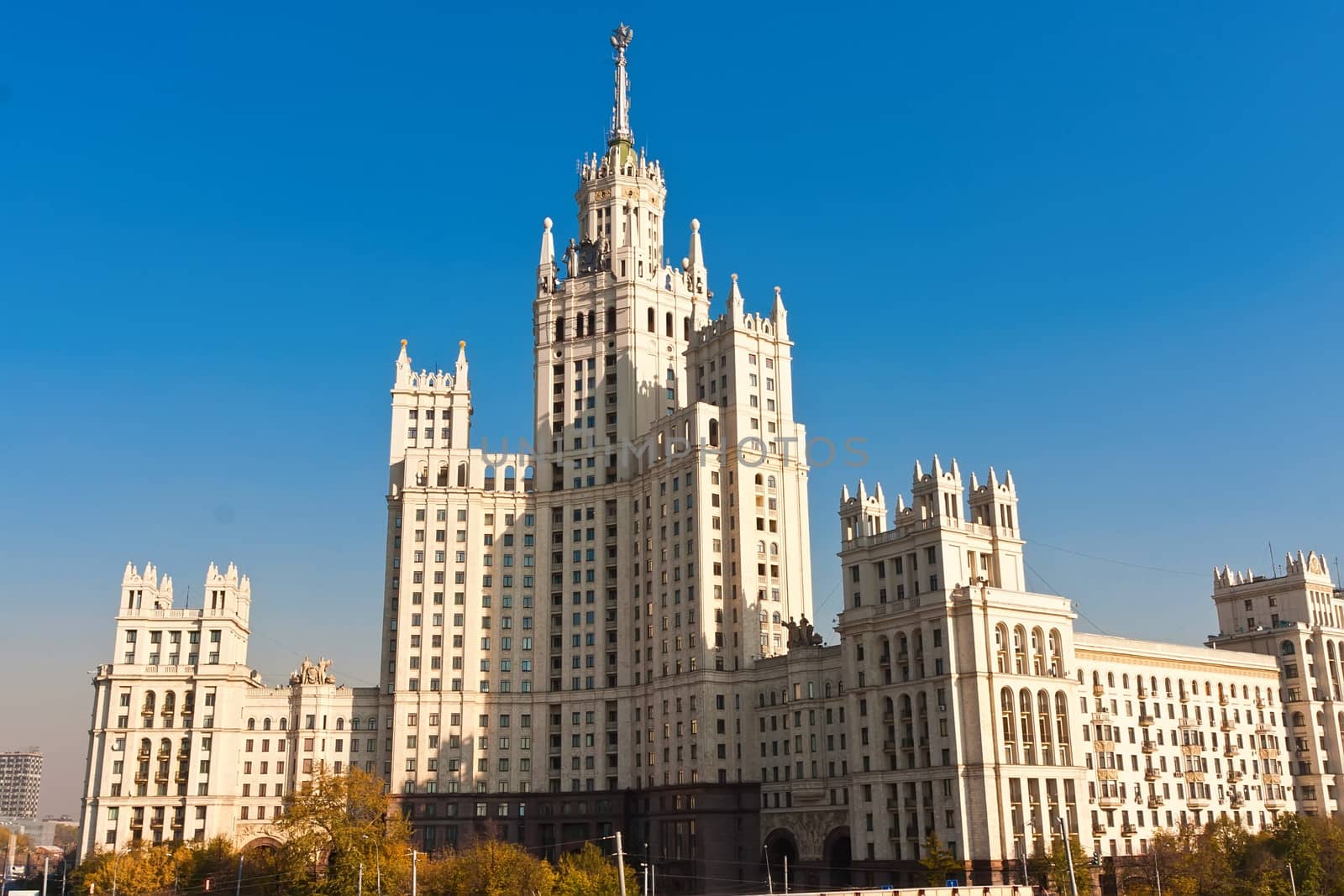 Beautiful view of soviet skyscraper Kotelnicheskaya Embankment Building, Moscow, Russia