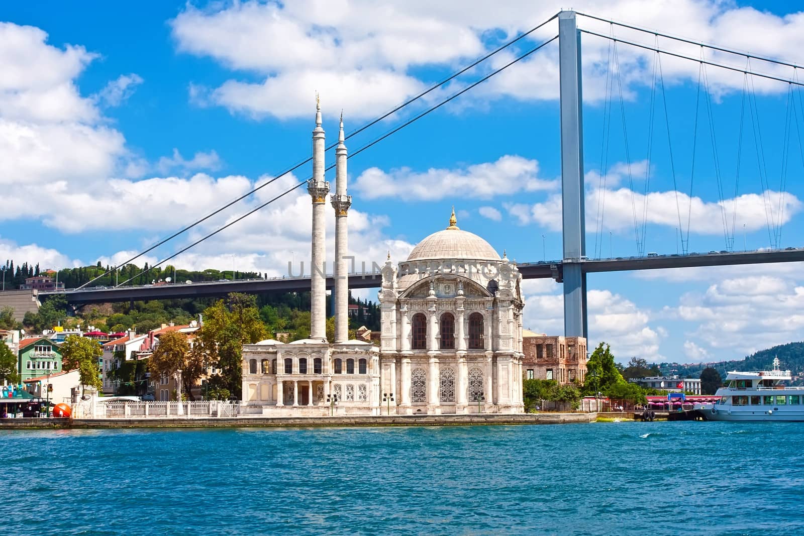 Ortakoy Mosque on bank of Bosphorus, Istanbul, Turkey