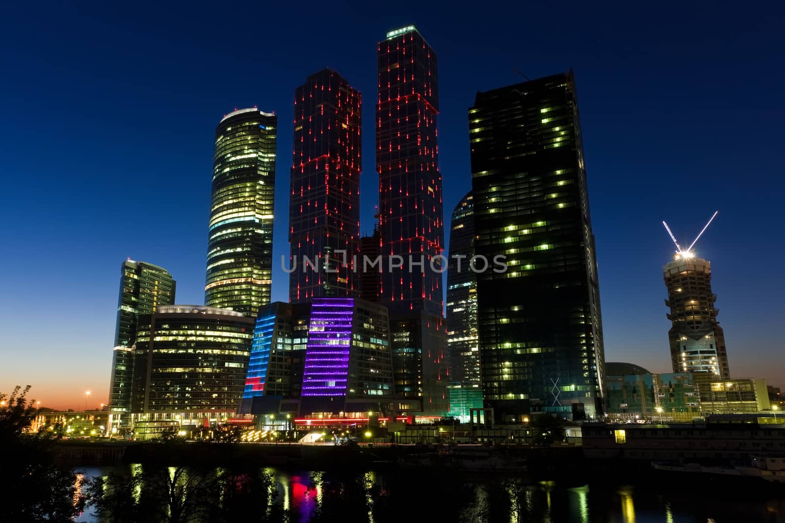 Modern Skyscrapers of Moscow City business cente at night