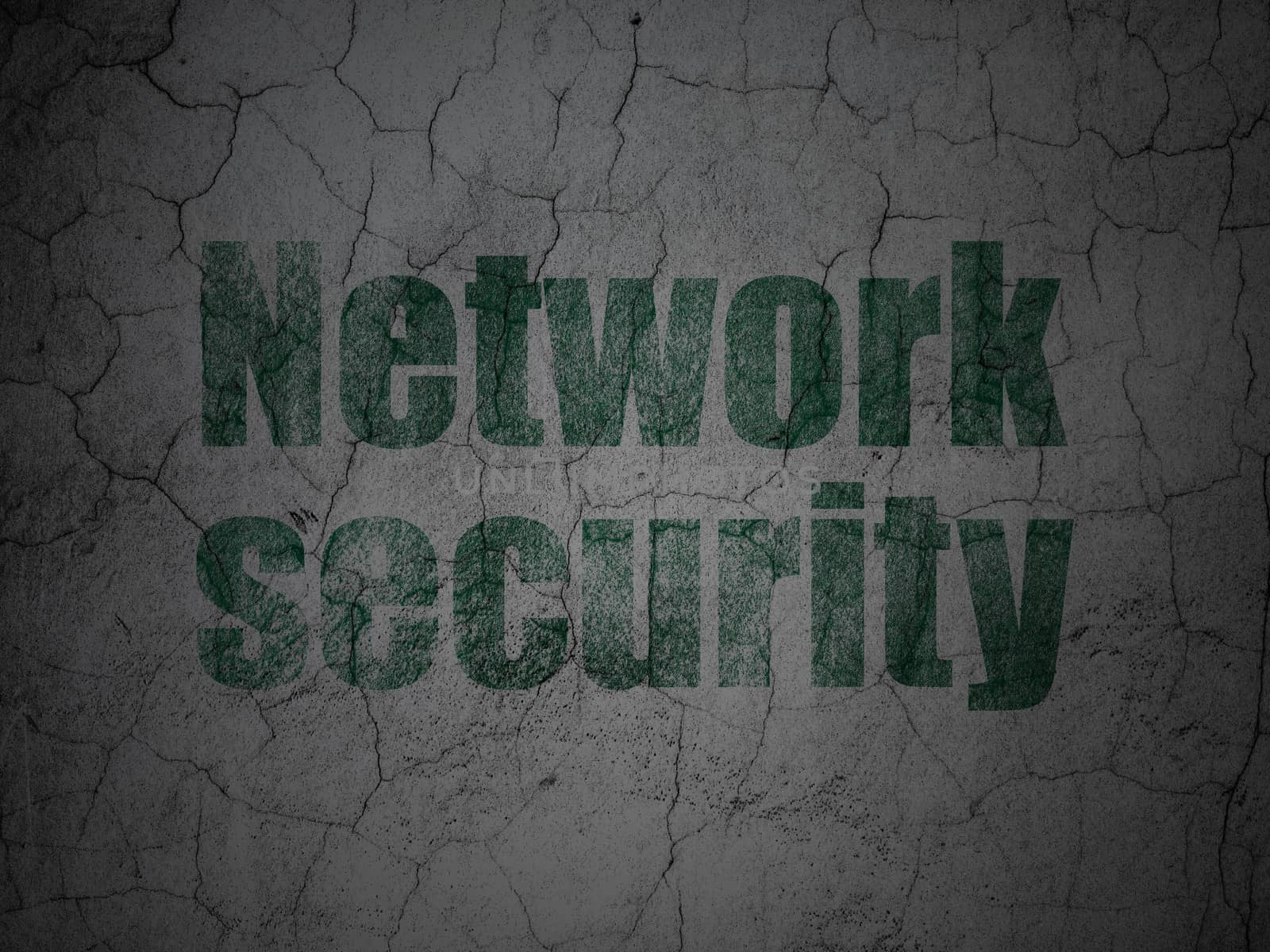 Privacy concept: Green Network Security on grunge textured concrete wall background, 3d render