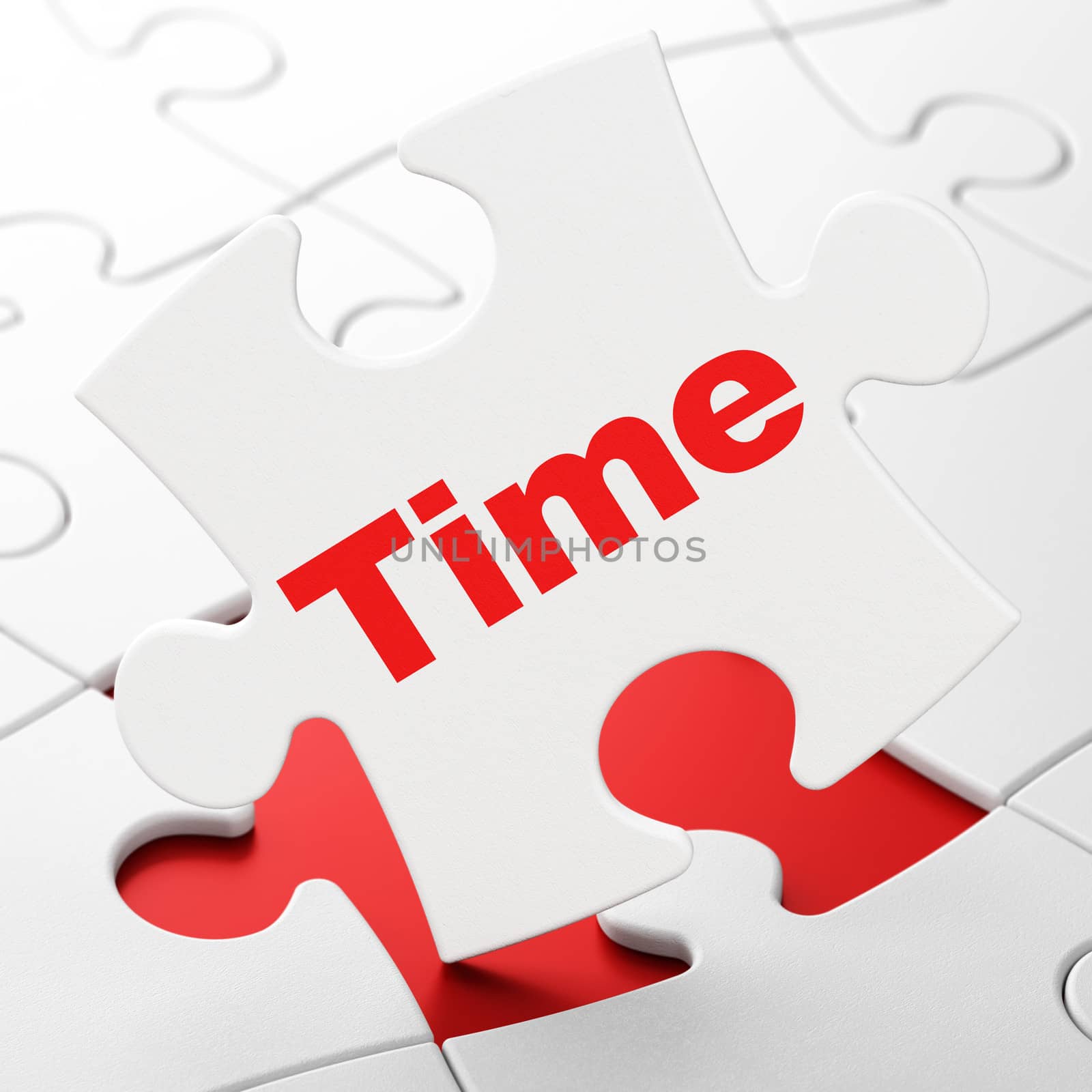 Time concept: Time on White puzzle pieces background, 3d render