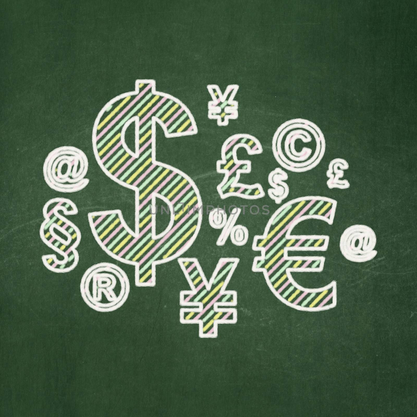 News concept: Finance Symbol icon on Green chalkboard background, 3d render