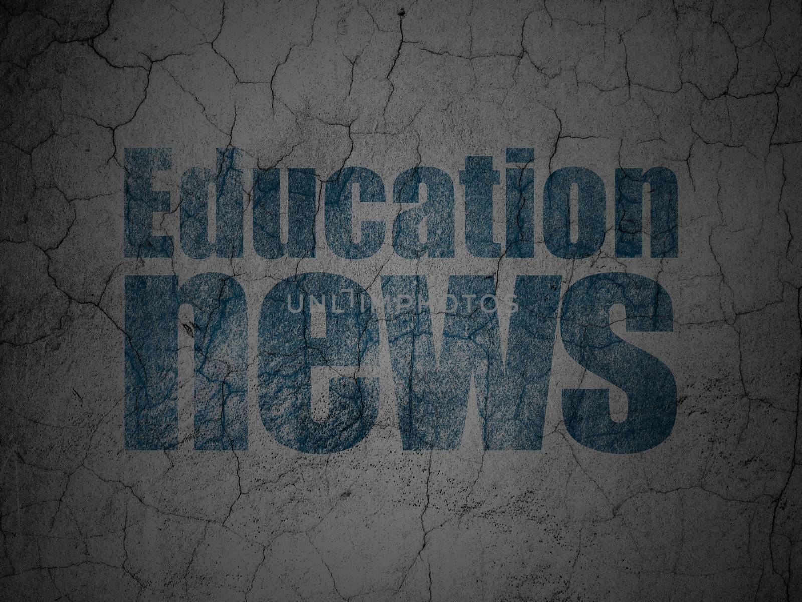 News concept: Blue Education News on grunge textured concrete wall background, 3d render