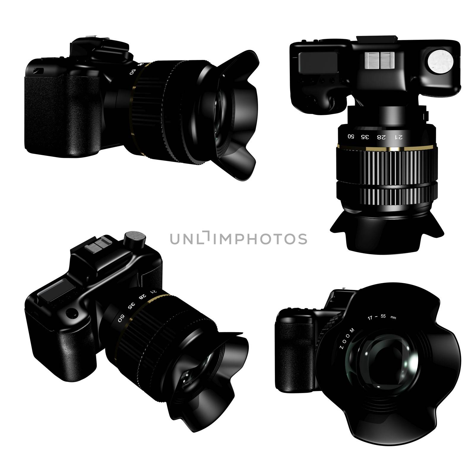 3d illustration of a camera in four species