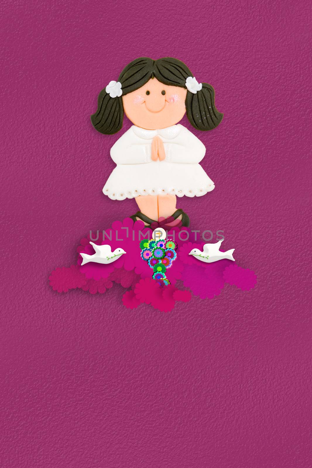  brown hair girl Holy Communion card by Carche